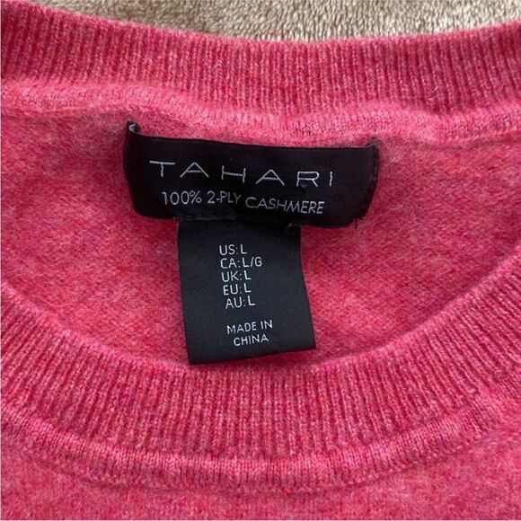 Tahari 100% cashmere Pink Crewneck Sweater Classic Knit, L - Picture 3 of 5